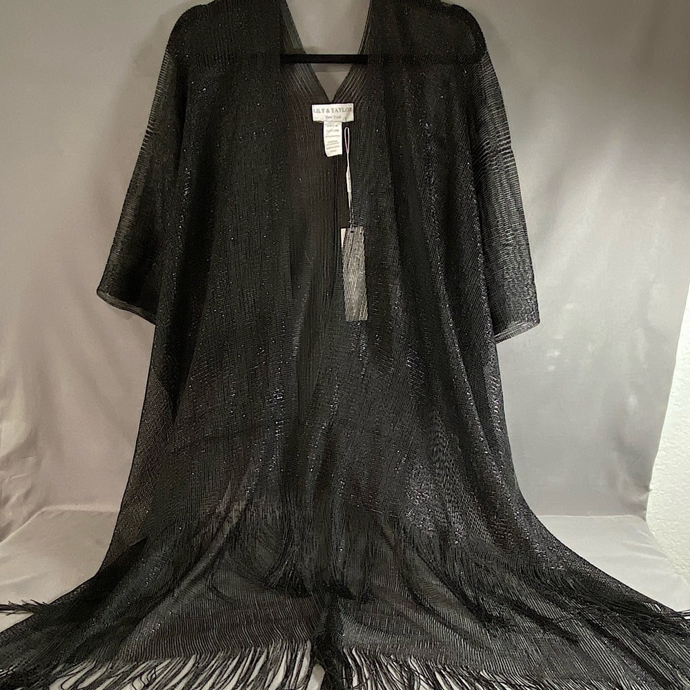 NWT Lily & Taylor New York Black Open Front Kimono
